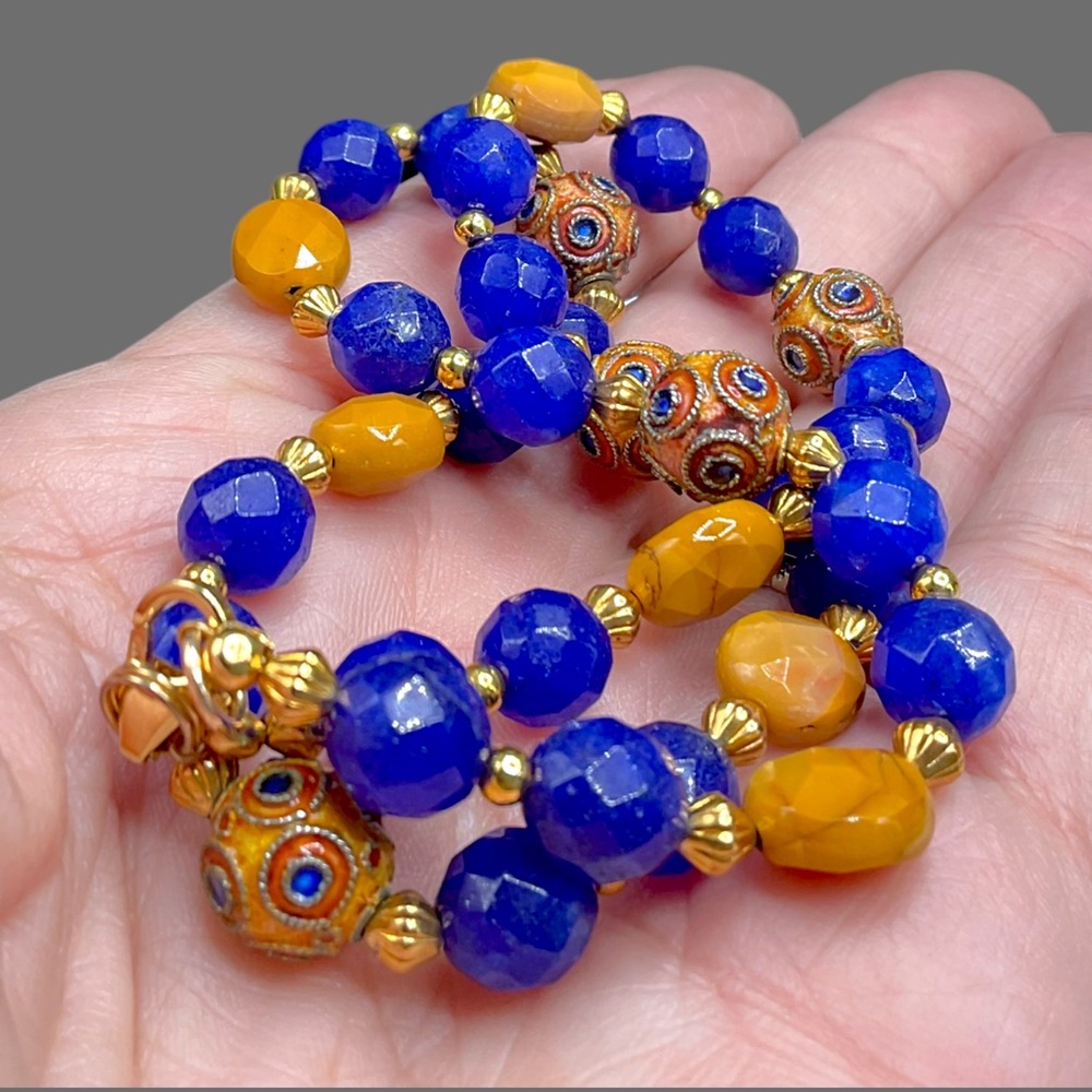 🌺Vintage Gold Vermeil & Cloisonné Necklace